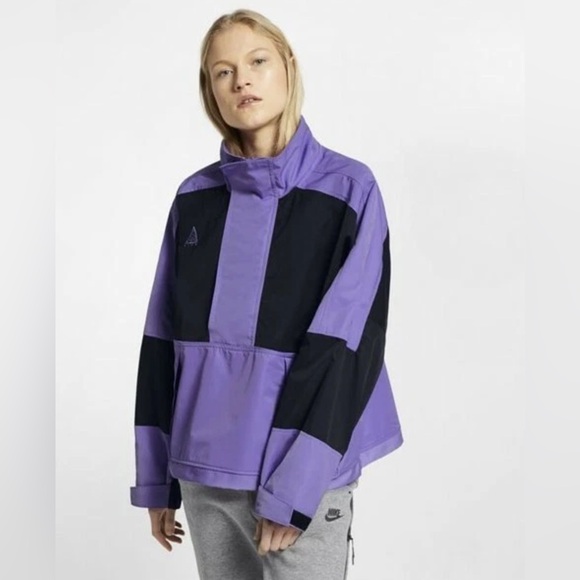 Nike ACG Anorak Half Zip Jacket Purple Black Cropped Pockets- XL - Picture 1 of 12